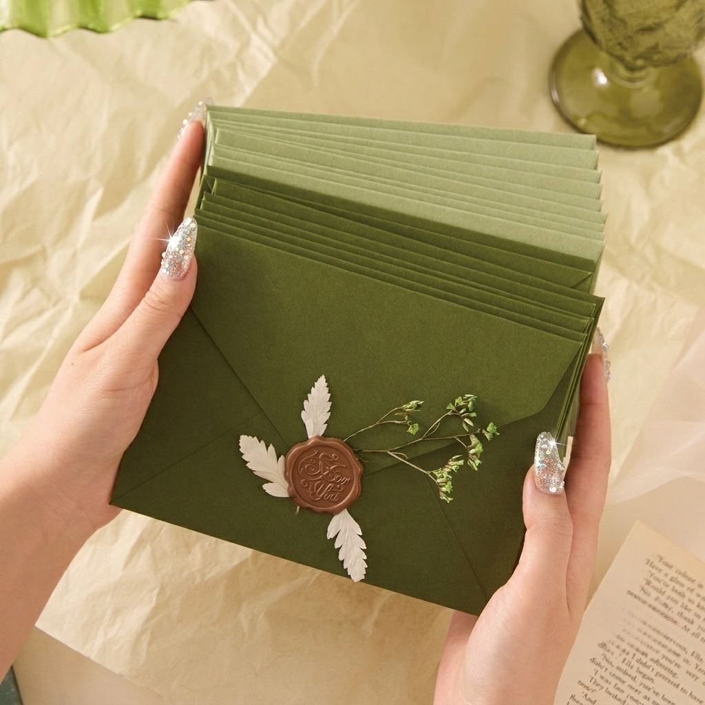 Wax Seal Letter Kit - ซองจดหมายอะโวคาโดสีเขียวมะกอก 20/50 ชิ้น สำหรับการ์ดเชิญงานแต่งงาน ของตกแต่งงานปาร์ตี้ การ์ดอวยพร