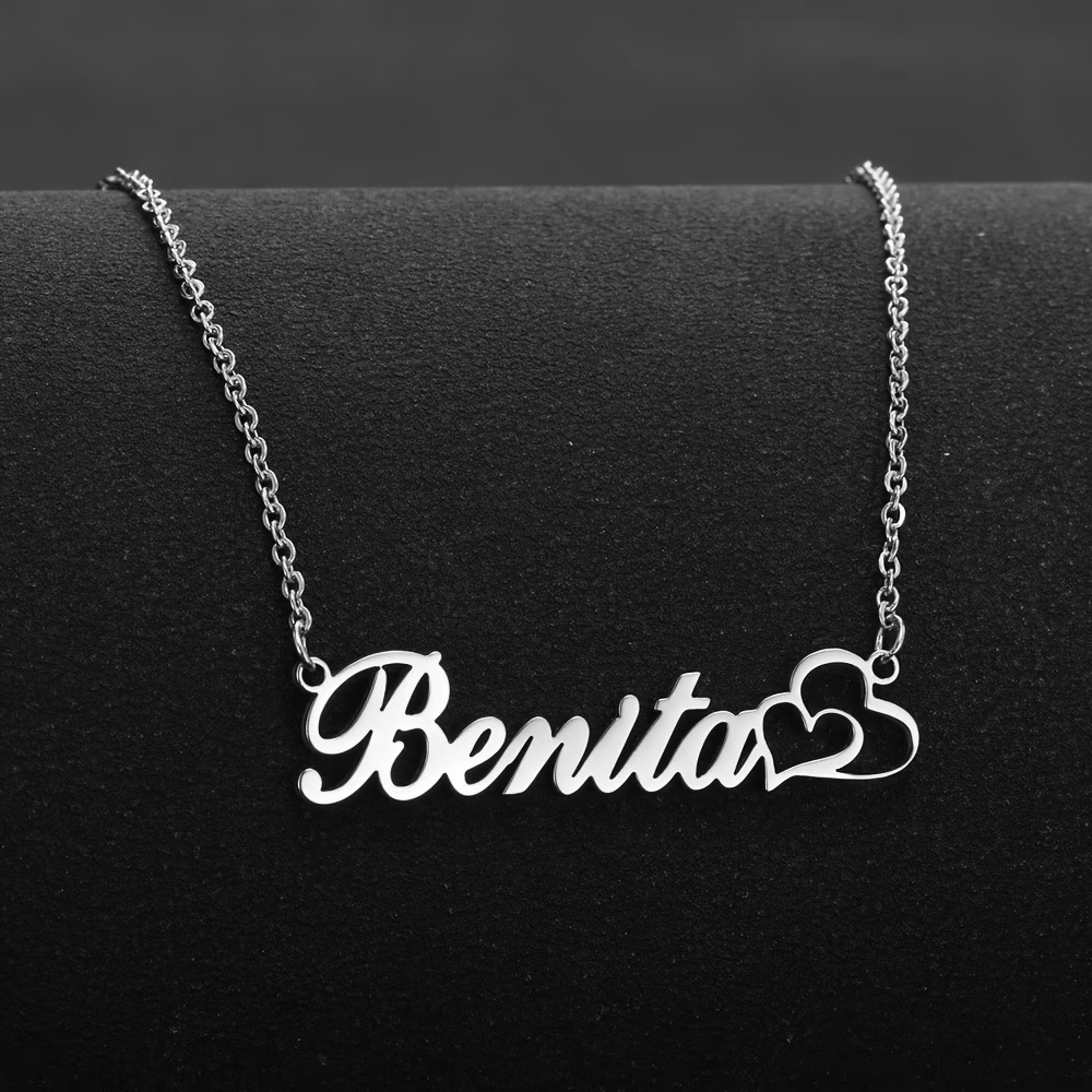 Name Necklace Custom - สร้อยคอหัวใจคู่แบบกำหนดเองได้ สแตนเลสสตีล เครื่องประดับสั่งทำ ของขวัญแต่งงานสุดโรแมนติกสำหรับผู้หญิง จัดส่งฟรี