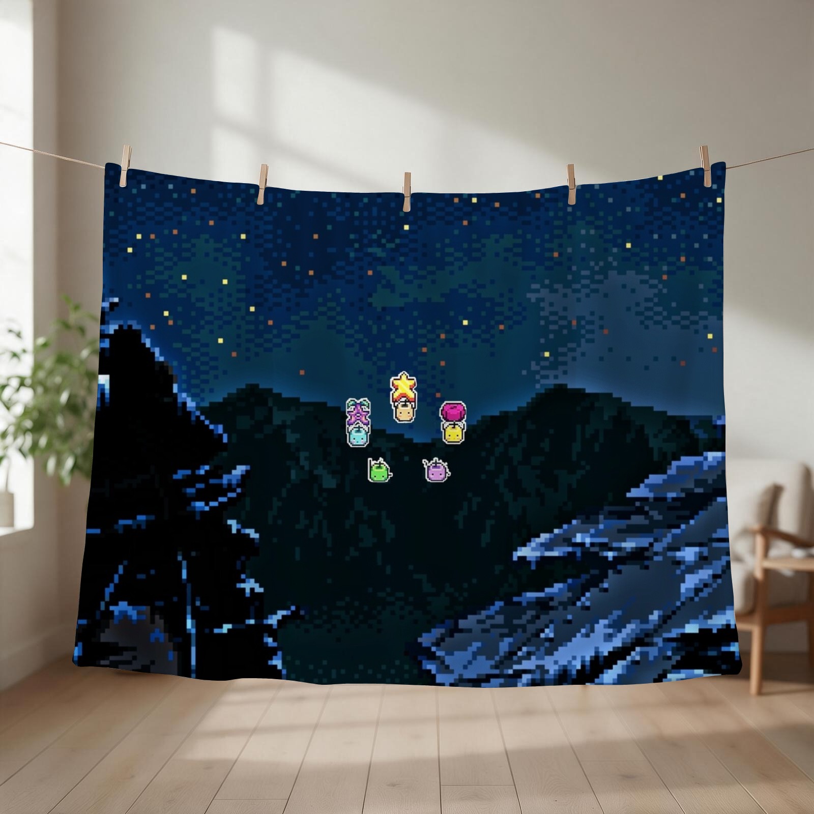 Custom Night Sky - ผ้าห่มลายท้องฟ้ายามค่ำคืน Junimos ของขวัญคริสต์มาส ผ้าห่มโซฟาสั่งทำ ผ้าห่มสำหรับฤดูหนาว