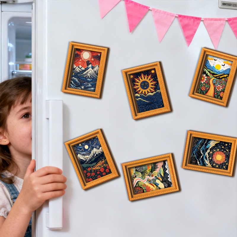 6 ชิ้น/ชุด แม่เหล็กติดตู้เย็นไ - Engraved Wood Frame บทวิจารณ์และราคา
